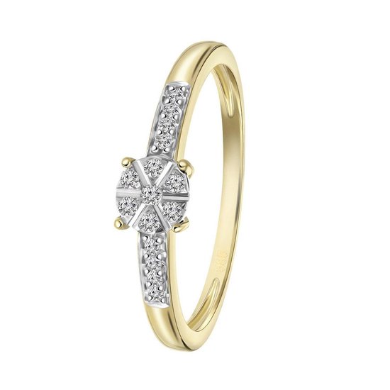 Diamond Luxury - 14 Karaat geelgouden ring entourage diamant 0,09ct
