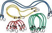 1x stuks bagagespinnen / snelbinders / spanelastiek voor bagagedrager - 25 / 46 / 60 / 90 cm - 12-delig - rood / geel / groen / blauw - fiets accessoires