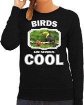 Dieren toekans sweater zwart dames - birds are serious cool trui - cadeau sweater toekan/ toekans liefhebber L