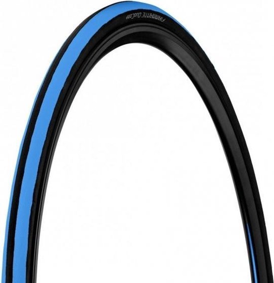 Zwarte fietsband met een helderblauwe streep aan de zijkant en de tekst "Fiammante DuoComp".