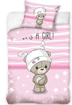 Teddybeer Baby Dekbedovertrek Roze - 100 x 135 cm - Katoen