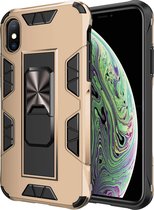 HB Hoesje Geschikt voor Apple iPhone X & XS Goud - Magnetic Kickstand Armor Case