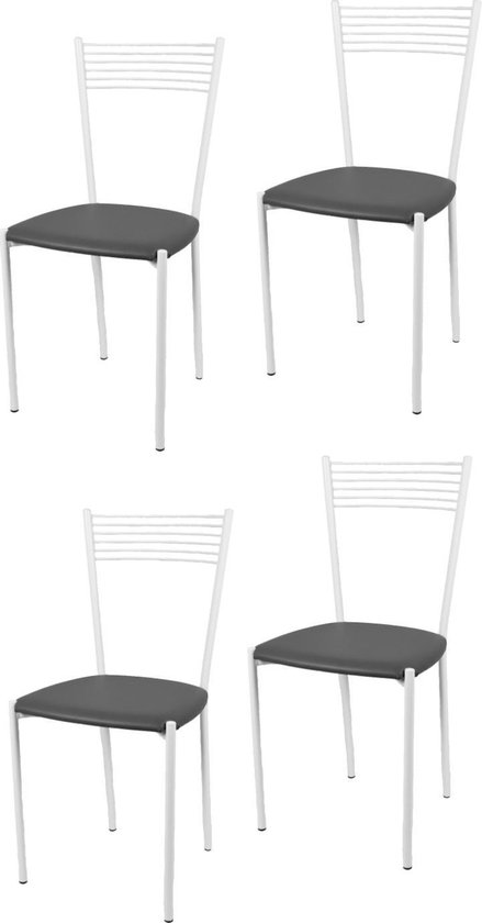 Foto: Tommychairs elegance eetkamerstoelen set van 4 wit donkergrijs kunstleer metaal