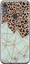 Huawei Y6 (2019) hoesje siliconen - Luipaard marmer mint | Huawei Y6 (2019) case | Bruin | TPU backcover transparant