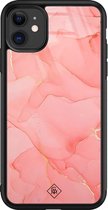 iPhone 11 hoesje glass - Marmer roze | Apple iPhone 11  case | Hardcase backcover zwart
