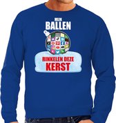 Rinkelende Kerstbal sweater / Kersttrui Mijn ballen rinkelen deze Kerst blauw voor heren - Kerstkleding / Christmas outfit 2XL