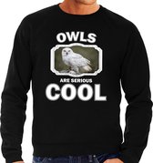 Dieren uilen sweater zwart heren - owls are serious cool trui - cadeau sweater sneeuwuil/ uilen liefhebber XL