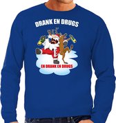 Foute Kerstsweater / Kersttrui Drank en drugs blauw voor heren - Kerstkleding / Christmas outfit S