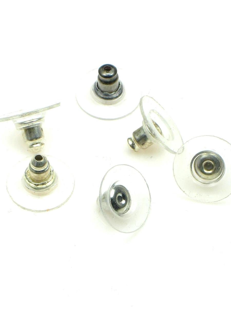 12 Oorbel achterkantjes in zilverkleur met plastic ring zeer geschikt voor steker oorbellen, oorbellen stoppertjes