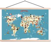 Textielposter - Wereldkaart Kinderen - Aarde - Symbolen - 120x80 cm - Schoolplaat - Textiel poster