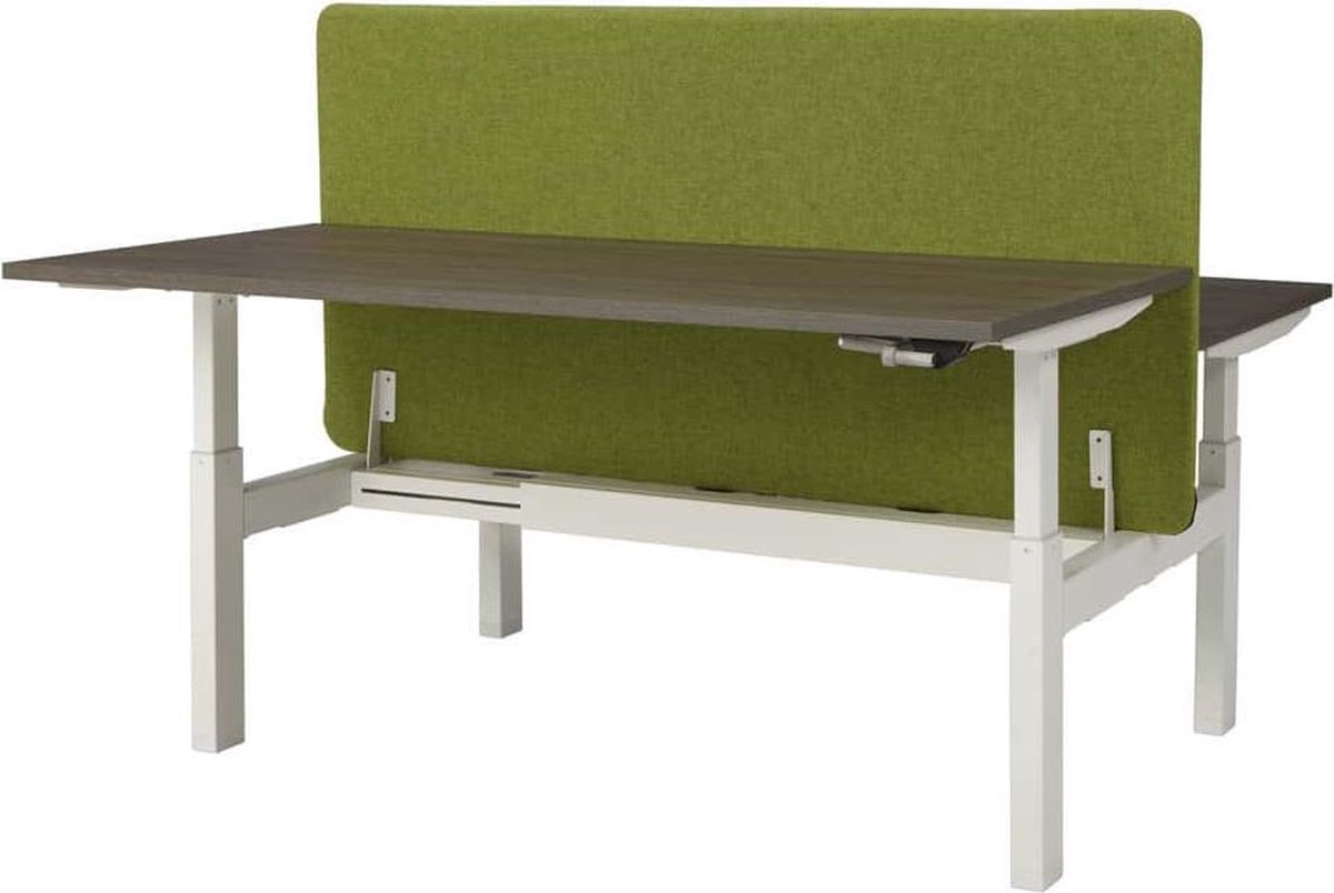 ABC Kantoormeubelen Duo bench slinger verstelbaar zit/zit bureau Teez breed 140CM diep 80CM bladkleur Robson Eiken framekleur Aluminium (RAL9006)
