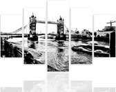 Schilderij , Tower Bridge , Zwart wit ,4 maten , 5 luik , wanddecoratie , Premium print , XXL