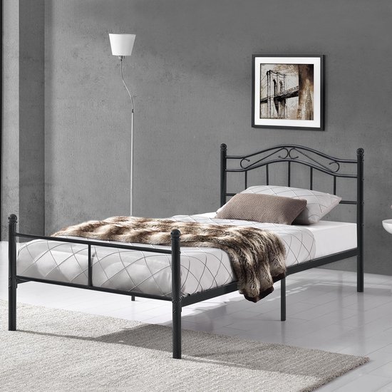 en.casa Stalen ledikant eenpersoonsbed met bedbodem - zwart - 208x96x95 cm  | bol.com