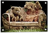 Tuinposter – Knuffelberen op een Bank  - 60x40cm Foto op Tuinposter  (wanddecoratie voor buiten en binnen)