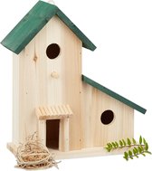 Relaxdays vogelhuisje van hout - nestkast groen dak - vogelvoederhuis - vogel voederhuisje