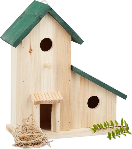 nichoir en bois relaxdays - nichoir toit vert - mangeoire à oiseaux - mangeoire à oiseaux