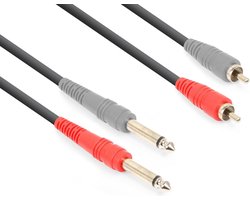 Vonyx audiokabel 2x RCA - 2x 6,3mm jack voor o.a. live mixer en versterker verbindingen - 3 meter
