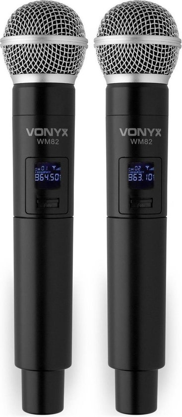 Draadloze microfoon - Vonyx WM82 draadloze microfoonset UHF met twee  handmicrofoons | bol.com