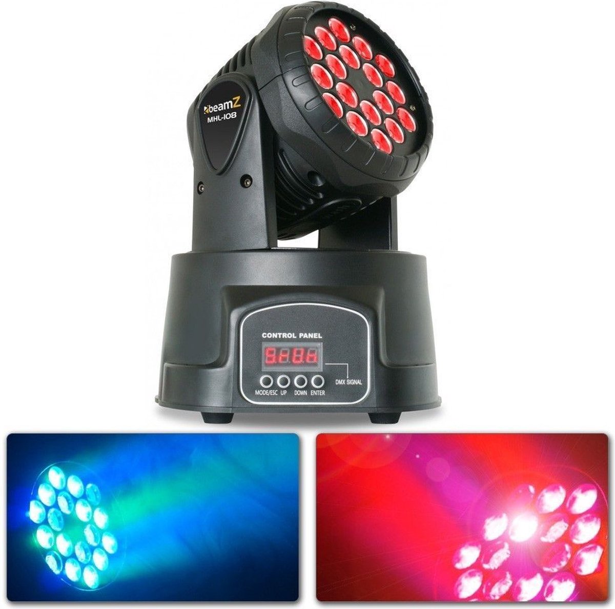 Moving Head Disco Licht met 18x 3W RGB LEDs – BeamZ MHL108MK4 – 11 DMX Kanalen