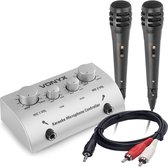 Karaoke set - Vonyx AV430 - Microfoons, mixer en kabel voor telefoon, tablet of laptop - Maak van je eigen stereo set een karaoke set! - Zilver