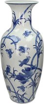 SVJ Home Decorations Vasa Vaas Porcelain Blue Birds - H 62.5 x Ø 26.5cm - Wit & Blauw - Porselein