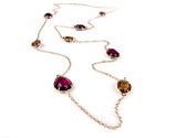 Zilveren halsketting collier halssnoer roze goud verguld Model Bubbels gezet met bruine en bordeaux stenen