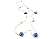 Zilveren halsketting collier halssnoer roos goud verguld Model Triangel gezet met blauwe stenen