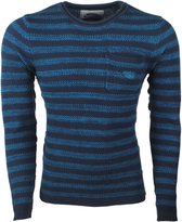 Earthbound - Heren Trui - Gestreept - Ronde Hals - Fijn Gebreid - Blauw - Zwart