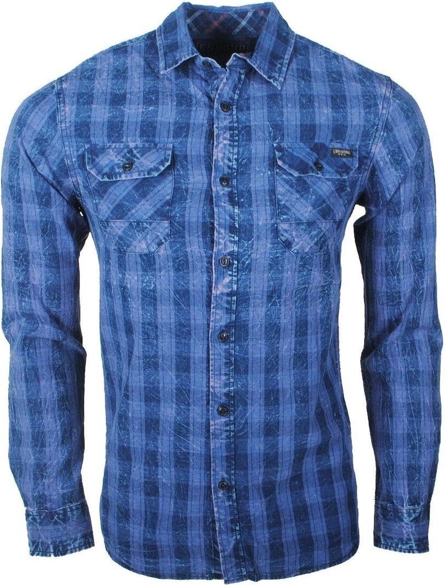 Earthbound - Heren Overhemd met 2 Borstzakjes - Geblokt - Blauw
