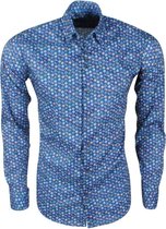 Ferlucci Heren Overhemd met Mini Uilen Design -  Calabria - Stretch - Navy