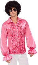 Smiffy's - Hippie Kostuum - Roze 60s Rouches Hemd Man - Roze - Medium - Carnavalskleding - Verkleedkleding