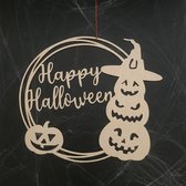 Design407 - Happy Halloween Deurhanger - Halloween - Houten Decoratie - Feestdecoratie - Hout - Heks - Pompoen - Halloween decoratie - Halloween versiering - Horror
