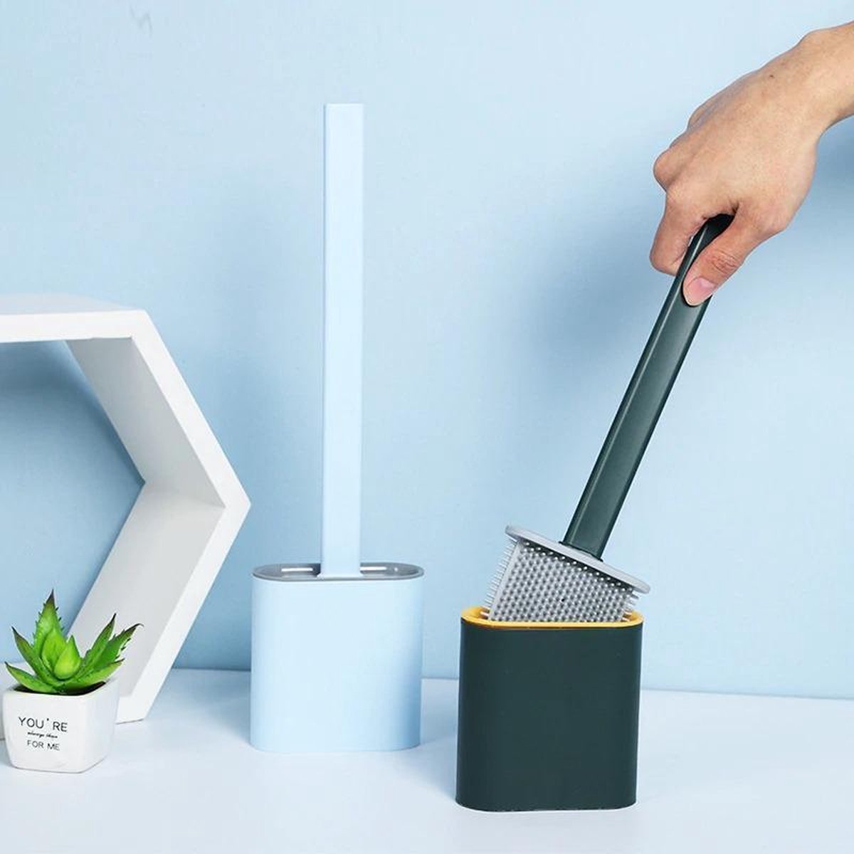 Toiletborstel van siliconen, met sneldrogende standaard en lekvrije