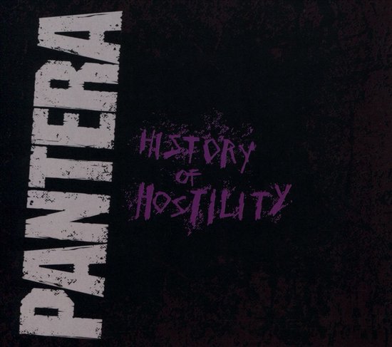 Albumcover met de tekst PANTERA en History of Hostility in paars.