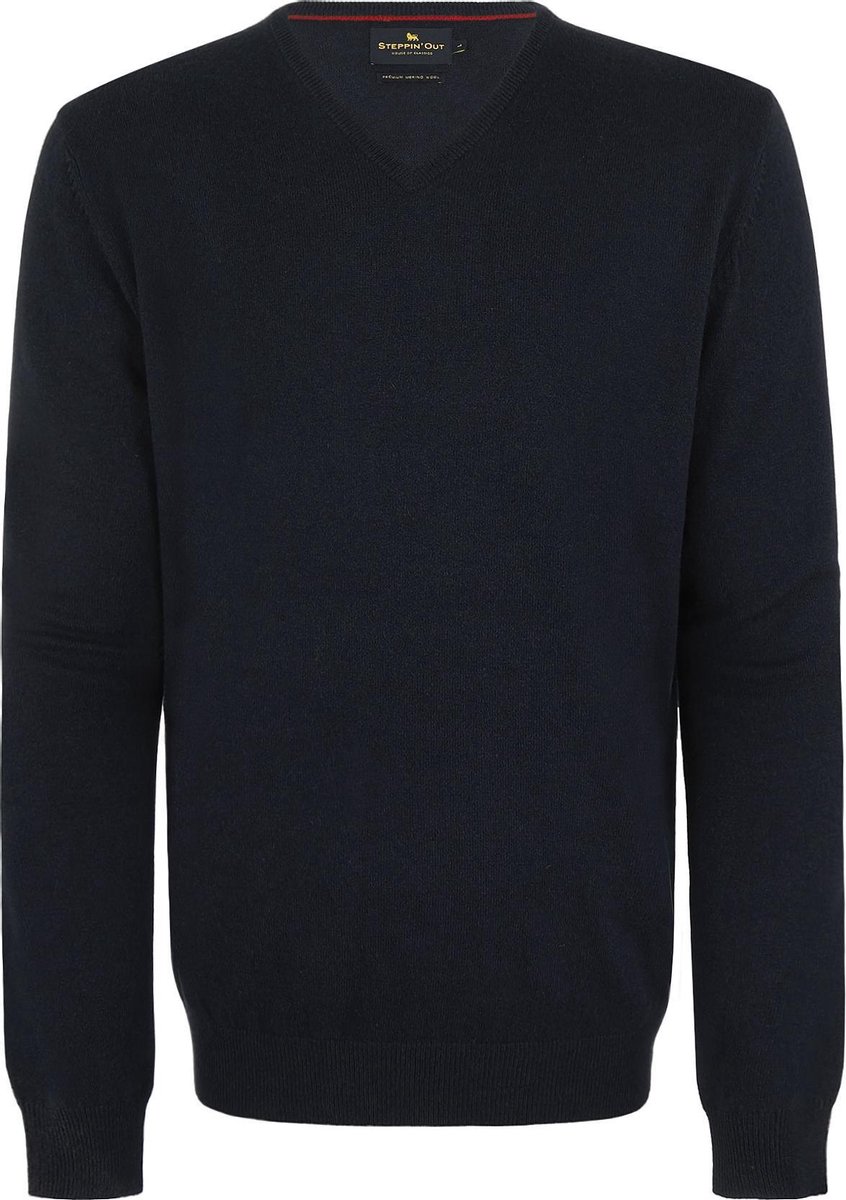 Steppin' Out Mannen Merinowol V-hals Blauw 100;Merino;Wol Maat: L