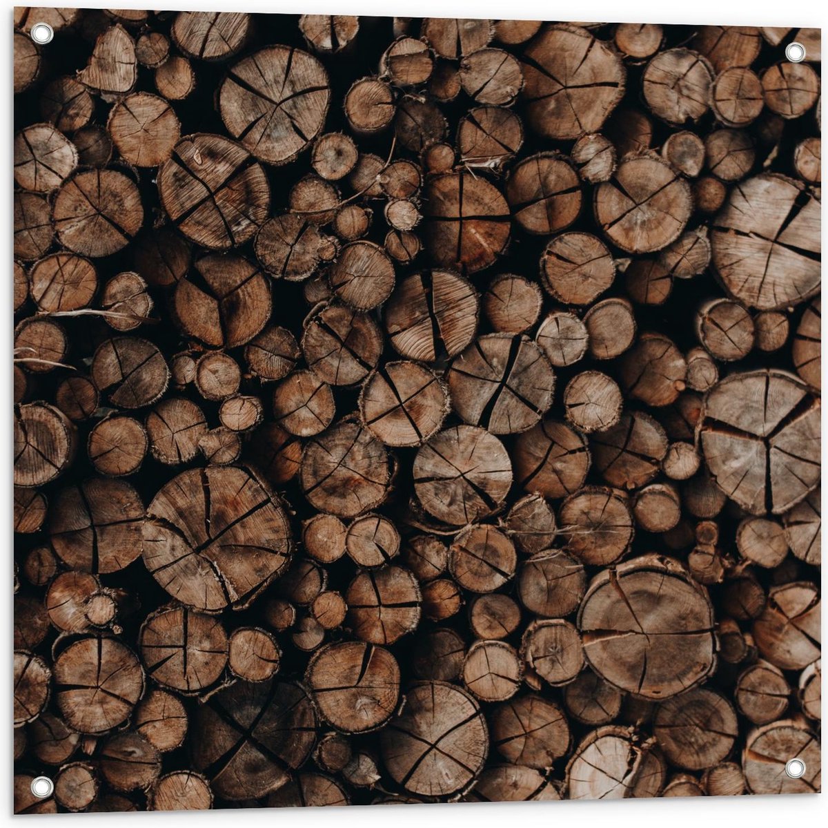 Tuinposter – Houten Palen Opgestapeld - 80x80cm Foto op Tuinposter (wanddecoratie voor bui