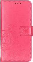 Klavertje Bloemen Booktype Huawei Y6 (2019) hoesje - Roze