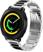 Stalen Smartwatch bandje - Geschikt voor  Samsung Gear Sport stalen band - zilver/zwart - Horlogeband / Polsband / Armband
