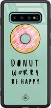 Samsung S10 Plus hoesje glass - Donut worry | Samsung Galaxy S10+ case | Hardcase backcover zwart