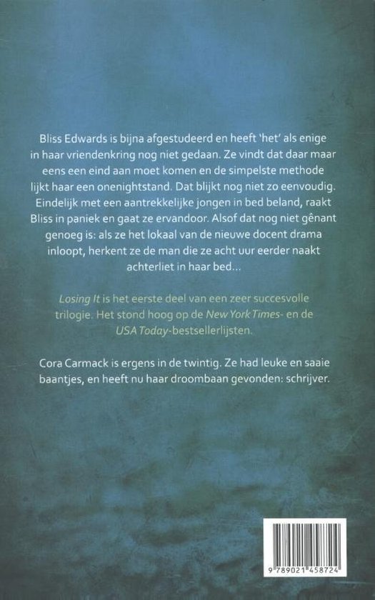 Achterkant van het boek "Losing it" met tekst en barcode.