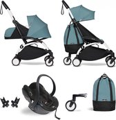 Babyzen YOYO² buggy COMPLEET vanaf de geboorte inclusief YOYO² BeSafe autostoel zwart  en YOYO Bag -  aqua met frame wit