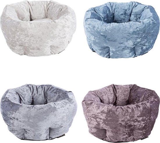 Scruffs Velvet Donut Bed - Stijlvolle katten- en hondenmand van fluweel - in 4 kleuren - Blauw