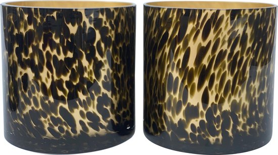 Cheetah - Theelichthouders - Waxinelichthouders - Set Van 2 - 15cm x Ø15cm - Glas