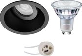 LED Spot Set - Pragmi Zano Pro - GU10 Fitting - Inbouw Rond - Mat Zwart - Kantelbaar - Ø93mm - Philips - MASTER 927 36D VLE - 4.9W - Warm Wit 2200K-2700K - DimTone Dimbaar