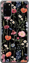 Samsung Galaxy S20 Plus hoesje siliconen - Dark flowers - Soft Case Telefoonhoesje - Bloemen - Zwart
