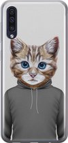 Samsung Galaxy A70 hoesje siliconen - Kat schattig - Soft Case Telefoonhoesje - Kat - Grijs