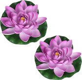 2x Lila paarse drijvende kunst waterlelie bloemen 18 cm - Tuinaccessoires - Vijverbenodigdheden - Vijverdecoratie - Nep/kunst bloemen/planten - Waterlelies
