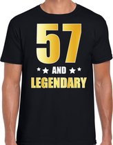 57 and legendary verjaardag cadeau t-shirt / shirt - zwart - gouden en witte letters - voor heren - 57 jaar verjaardag kado shirt / outfit 2XL