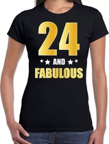 24 and fabulous verjaardag cadeau t-shirt / shirt - zwart - gouden en witte letters - voor dames - 24 jaar verjaardag kado shirt / outfit S