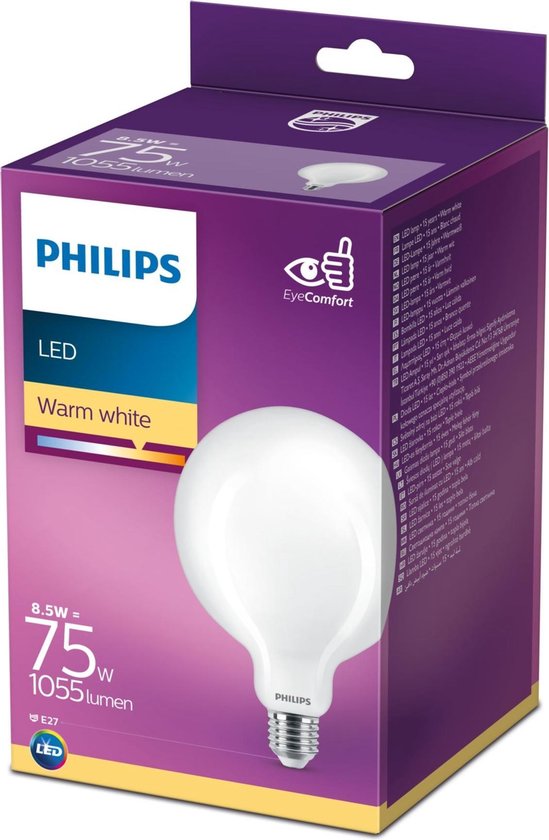 Philips Glass Globe LED E27 - 8.5W (75W) - Warm Wit Licht - Niet Dimbaar